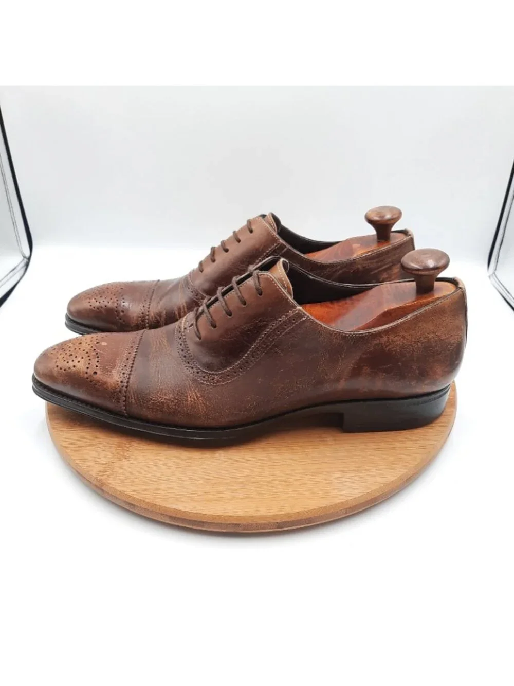 Mezlan Pineda Mens Size 10.5 Shoes Brown Distressed Leather Dress Sneakers Italy_3
